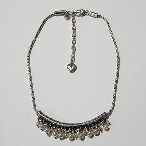 Brighton Silver Tone‎ Necklace with Faux Pearl Dangles and Heart Charm